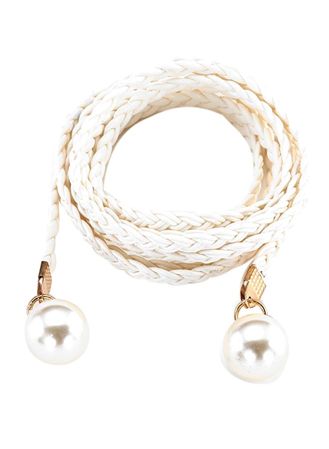 Pearl Braided Waist Belt White - Image 2