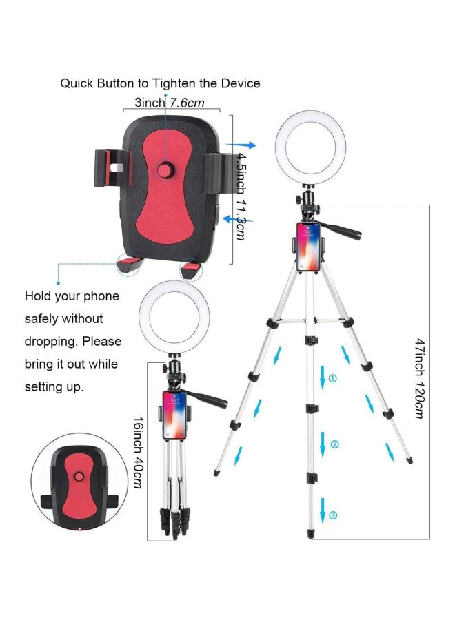 LED Ring Light With Tripod Stand And Phone Holder Kit White/Silver/Black - Image 2