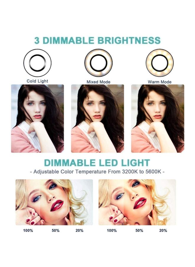 LED Ring Light With Tripod Stand And Phone Holder Kit White/Silver/Black - Image 3