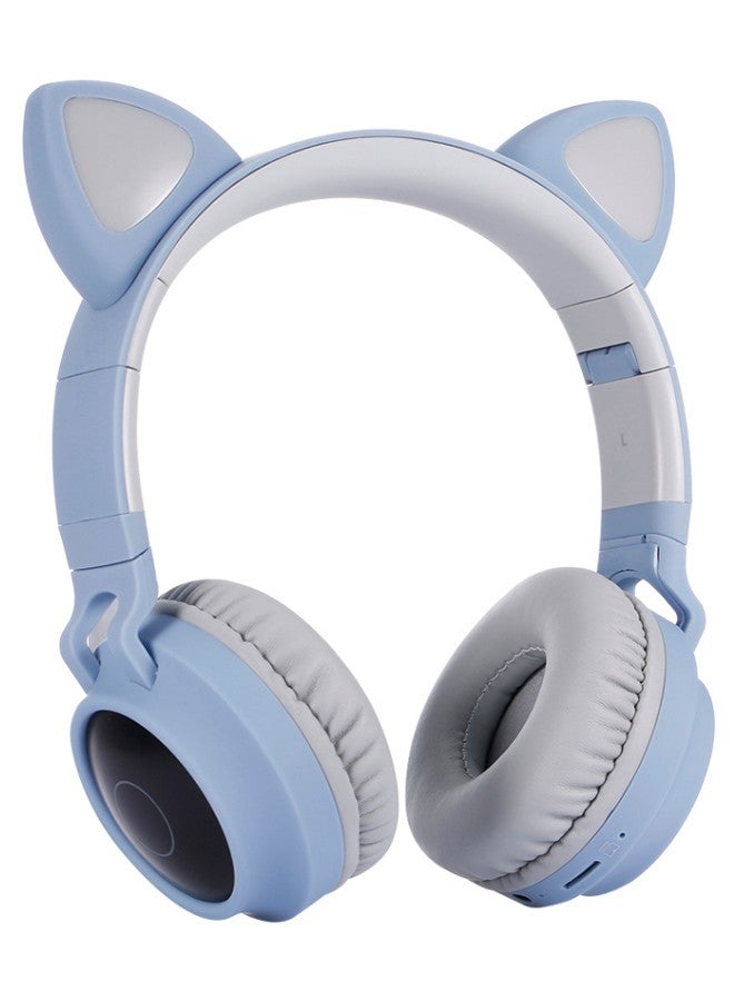 سماعة رأس لاسلكية بتصميم أذني قطة، وتعمل بتقنية البلوتوث. أسود/أزرق/رمادي - Image 1