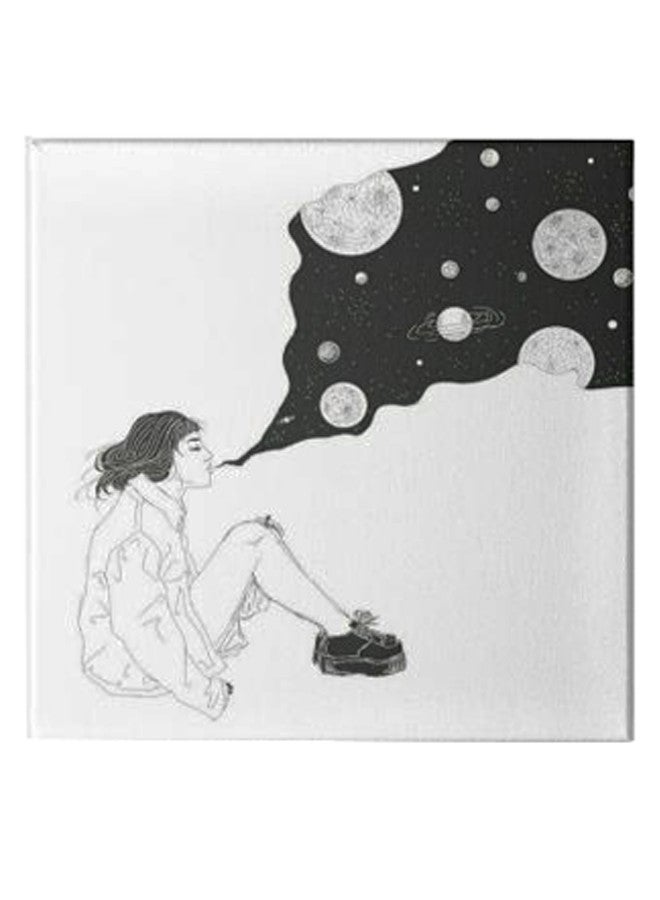 لوحة فنية من قماش الكانفاس بإطار مخفي تحمل صورة رسوم متحركة لفتاة أسود/ أبيض 50 x 50سم - Image 1