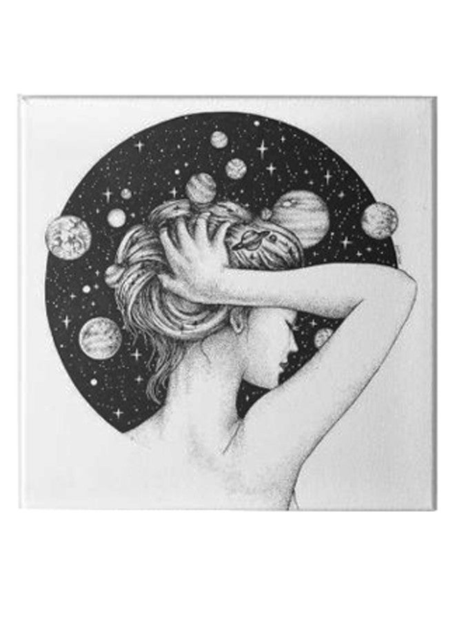 لوحة فنية من قماش الكانفاس بإطار مخفي تحمل صورة رسوم متحركة لفتاة أسود/ أبيض 50 x 50سم - Image 1
