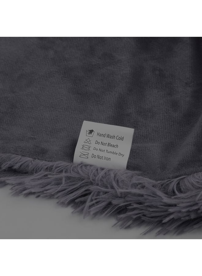 Faux Fur Decorative Fluffy Blanket Combination Dark Grey 51x63inch - Image 2