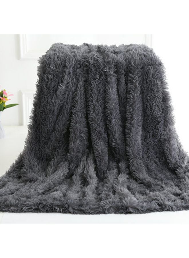 Faux Fur Decorative Fluffy Blanket Combination Dark Grey 51x63inch - Image 1