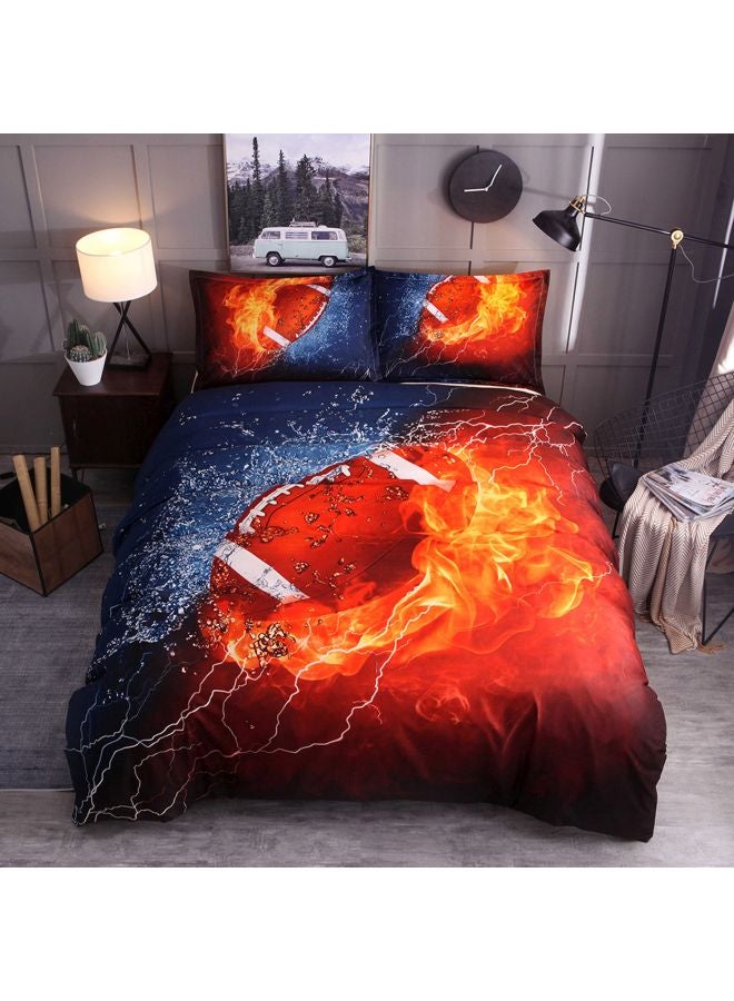 3-Piece Football Printed Bed Sheet And Pillowcase Set Polyester Blue/Orange/Red Queen - Image 3