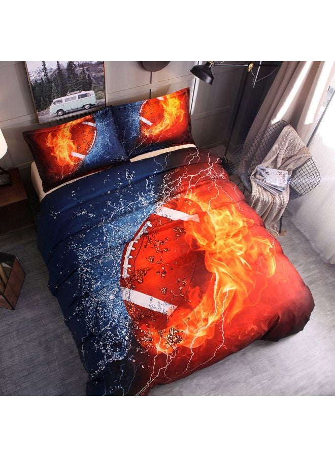 3-Piece Football Printed Bed Sheet And Pillowcase Set Polyester Blue/Orange/Red Twin - Image 2