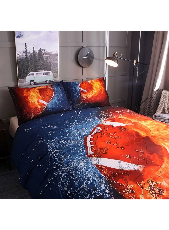3-Piece Football Printed Bed Sheet And Pillowcase Set Polyester Blue/Orange/Red Twin - Image 5