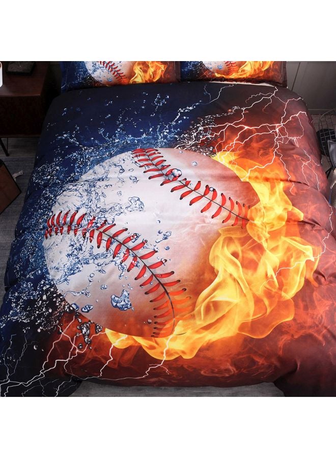 3-Piece Baseball Printed Bed Sheet And Pillowcase Set Polyester Blue/Yellow/White King - Image 4