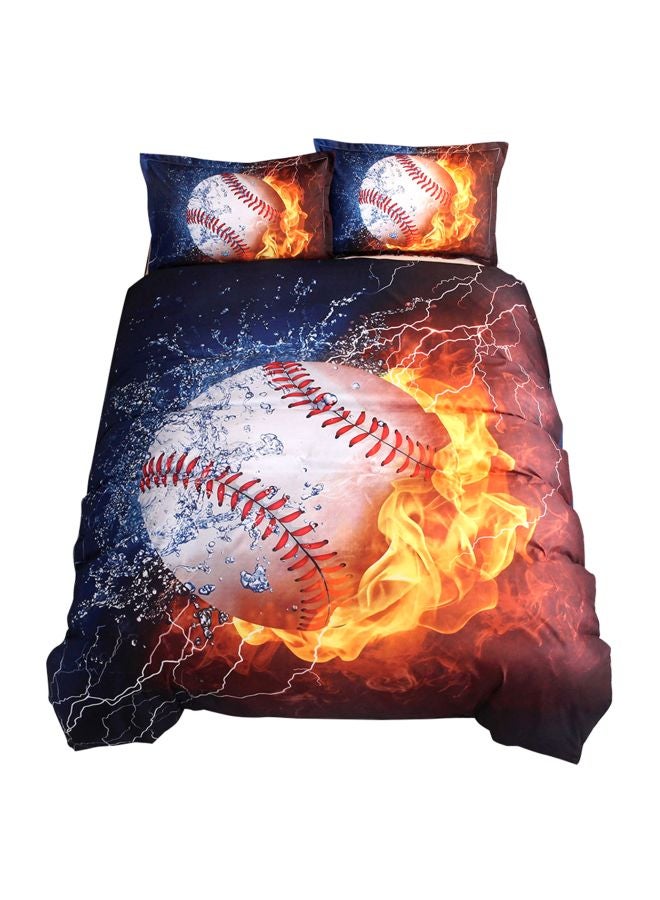 3-Piece Baseball Printed Bed Sheet And Pillowcase Set Polyester Blue/Yellow/White Full - Image 1