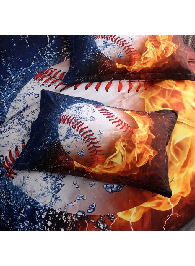 3-Piece Baseball Printed Bed Sheet And Pillowcase Set Polyester Blue/Yellow/White Full - Image 5