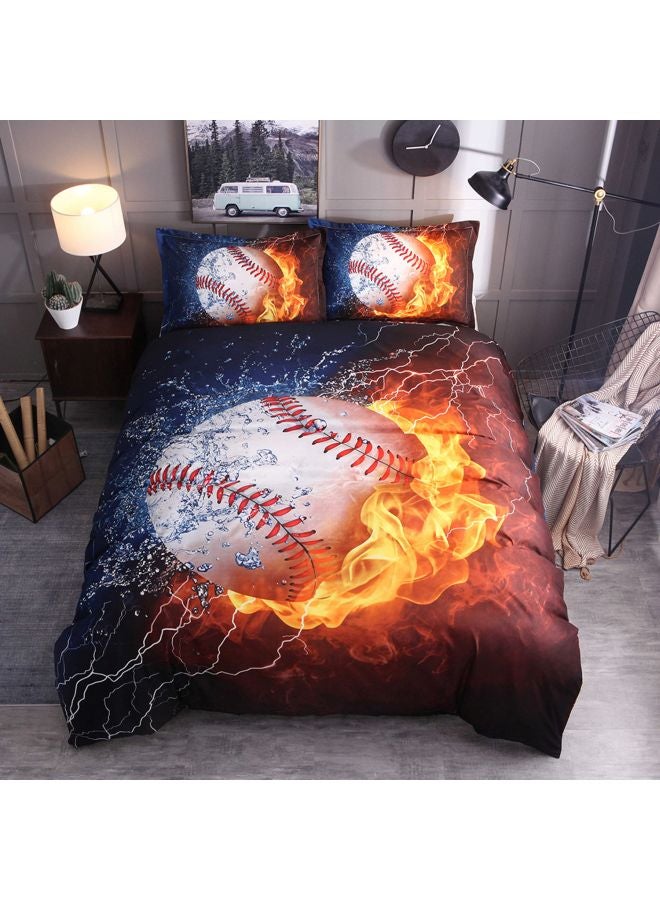 3-Piece Baseball Printed Bed Sheet And Pillowcase Set Polyester Blue/Yellow/White Full - Image 2