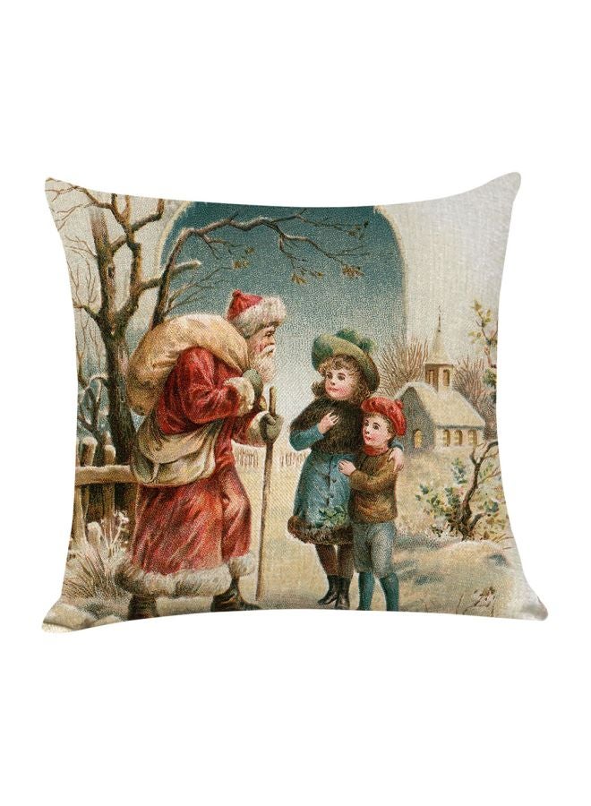 Christmas Themed Throw Pillow Cover Red/Blue/Beige 18x18inch - Image 1