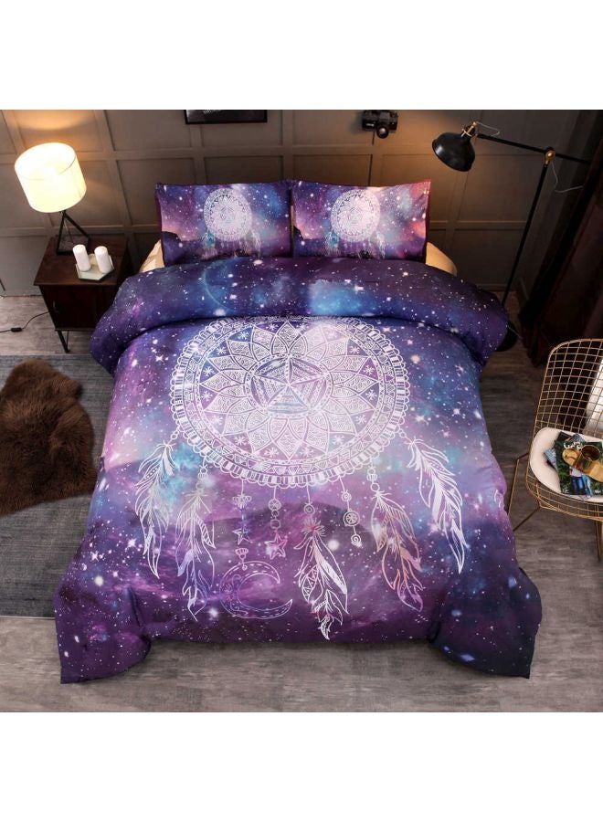 3-Piece Magic Wind Chimes Printed Bed Sheet And Pillowcase Set Polyester Purple/White/Blue King - Image 4
