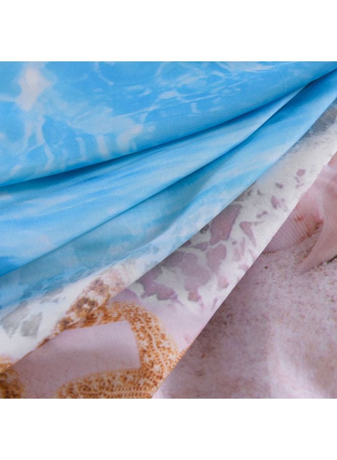 3-Piece Beach Starfish Printed Bed Sheet And Pillowcase Set Polyester Blue/Yellow/White Queen - Image 5