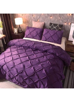 Generic 3-Piece Bed Sheet And Pillowcase Set Polyester Purple King  - Image 2