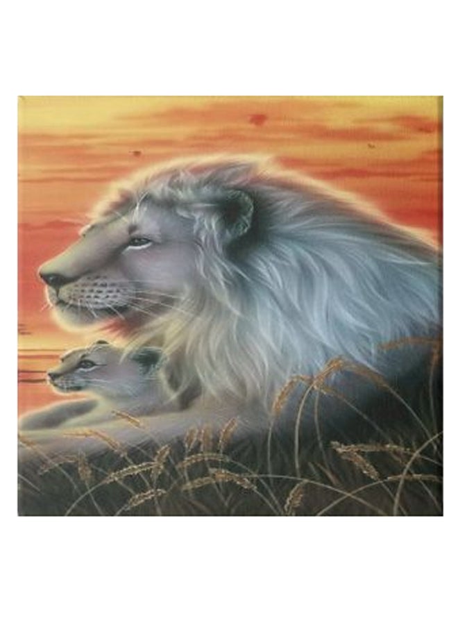 لوحة فنية جدارية لأسد على قماش الكانفاس بإطار مخفي متعدد الألوان 50 x 50سم - Image 1