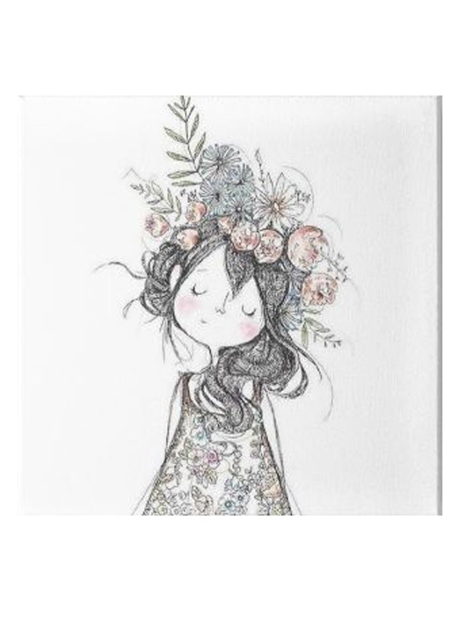Girl Animation Hidden Frame Canvas Wall Painting White/Black/Pink 50 x 50cm - Image 1