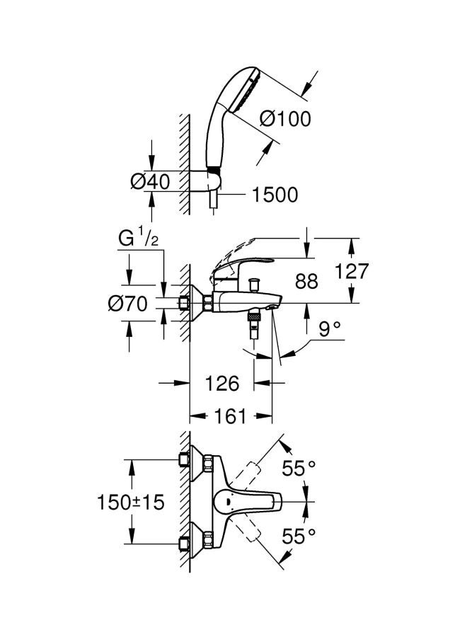 Grohe Eurosmart Wall Mount Single Lever Bath And Shower Mixer Chrome 16.5x16.1x12.7cm - Image 3