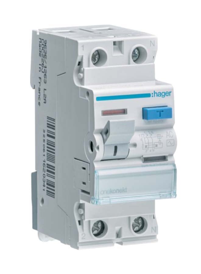 Hager RCCB 2P Earth Leakage Circuit Breaker White/Grey/Blue