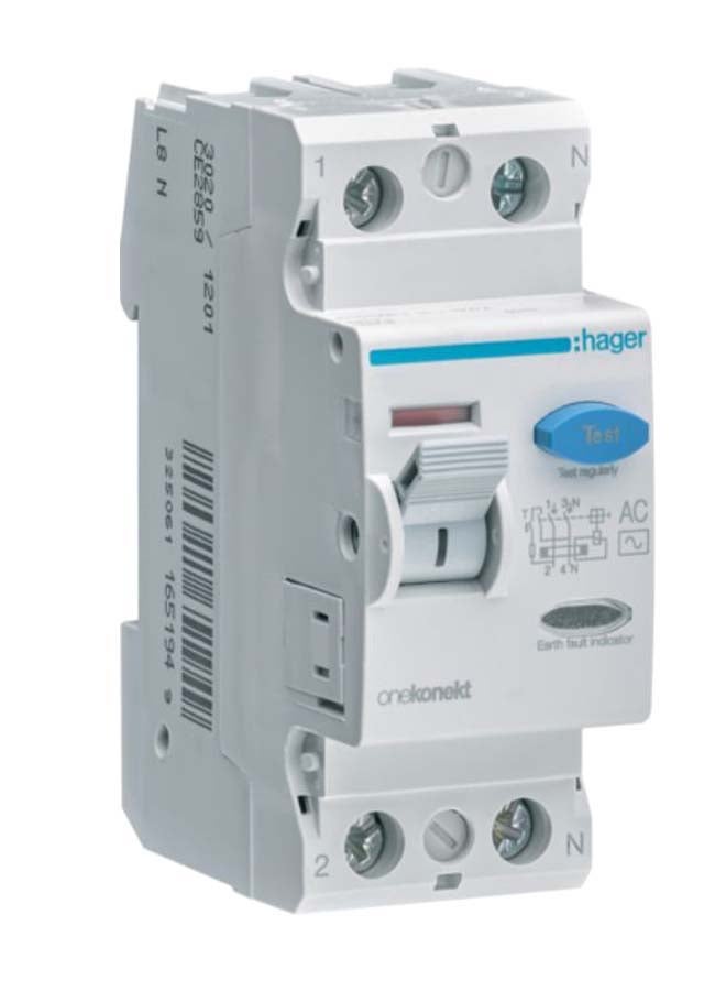 Hager RCCB 2P Earth Leakage Circuit Breaker White/Grey/Blue