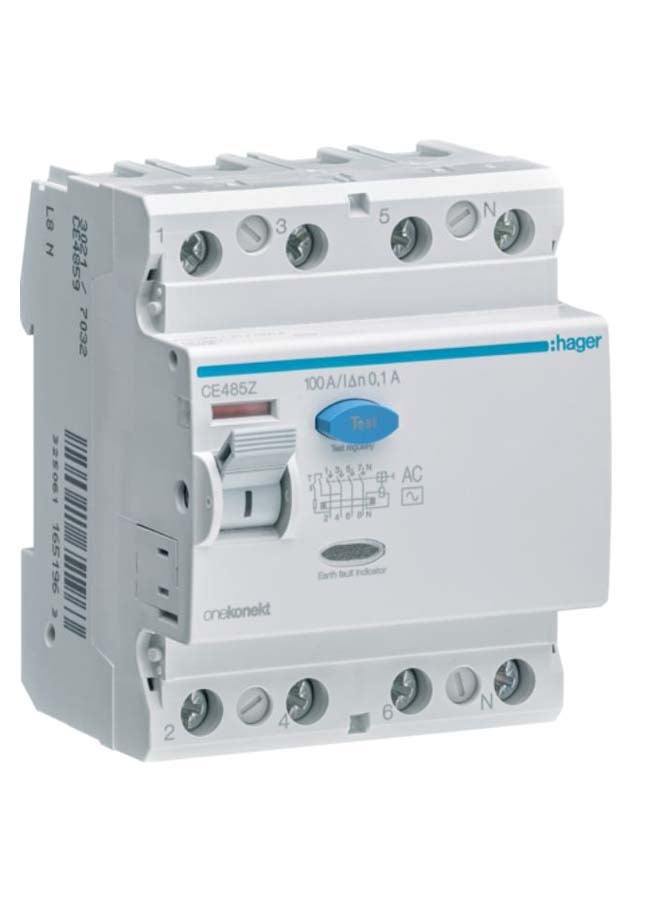 Hager RCCB 4P Earth Leakage Circuit Breaker White/Grey/Blue
