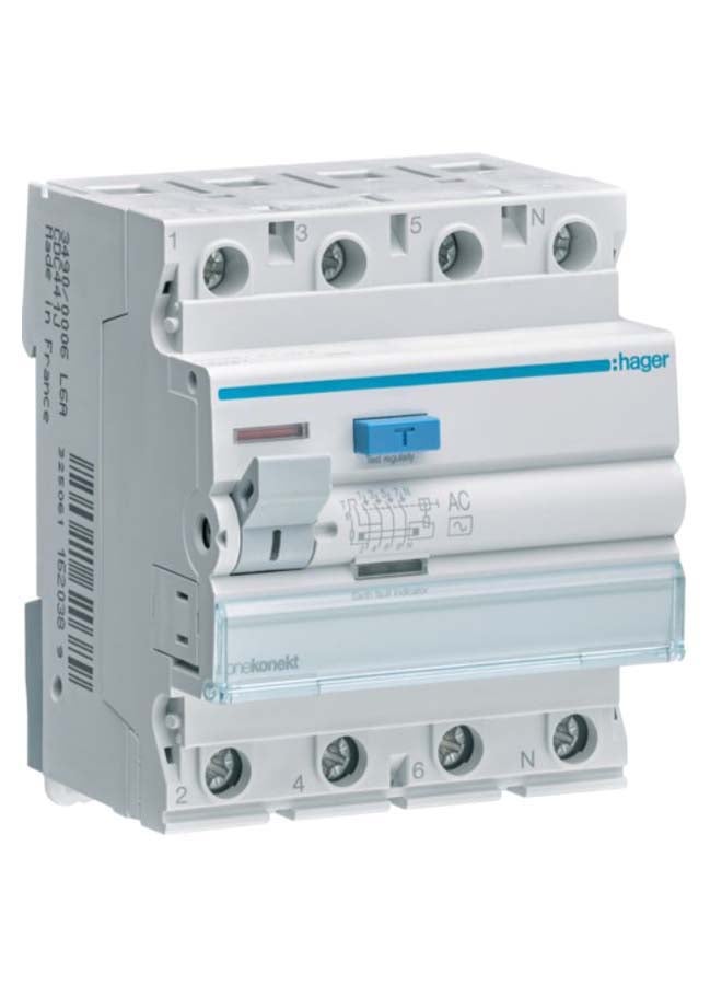 Hager RCCB 4P Earth Leakage Circuit Breaker White/Grey/Blue 