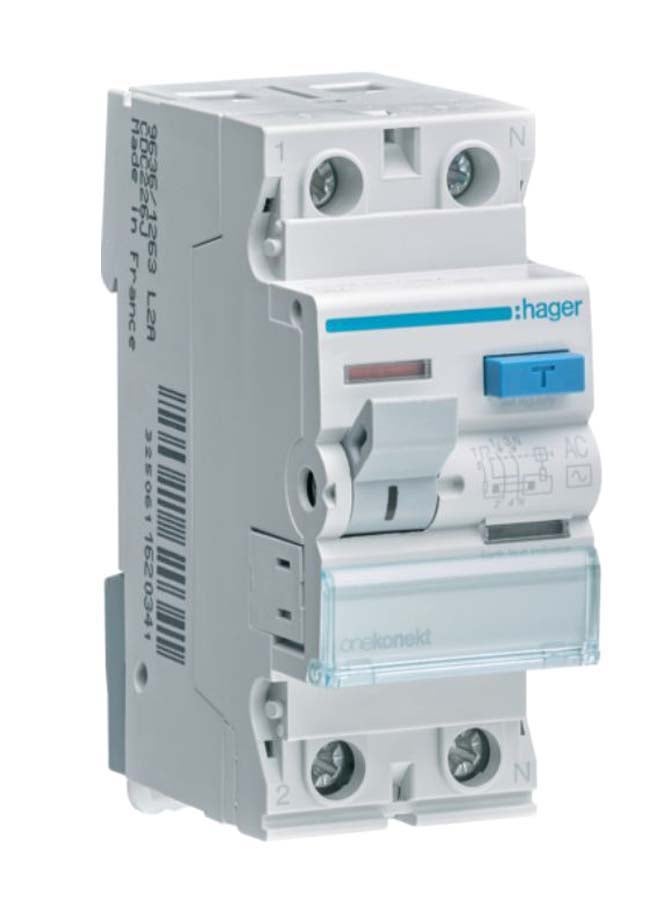 Hager RCCB 2P Earth Leakage Circuit Breaker White/Grey/Blue