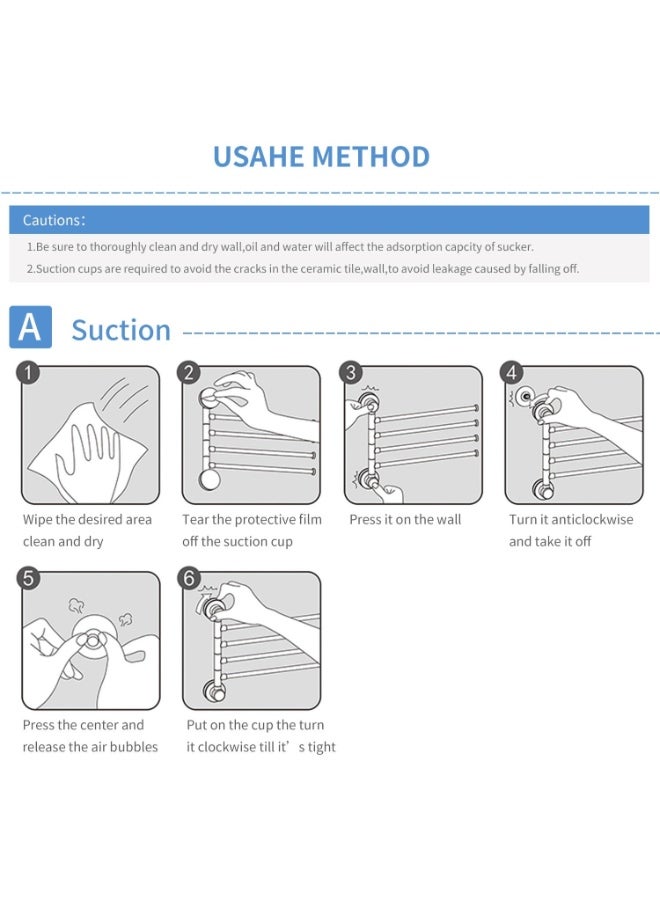 4-Arm Wall Mounted Towel Bar With Suction Cup White 38.5 x 31.5 x 4.5cm - Image 2