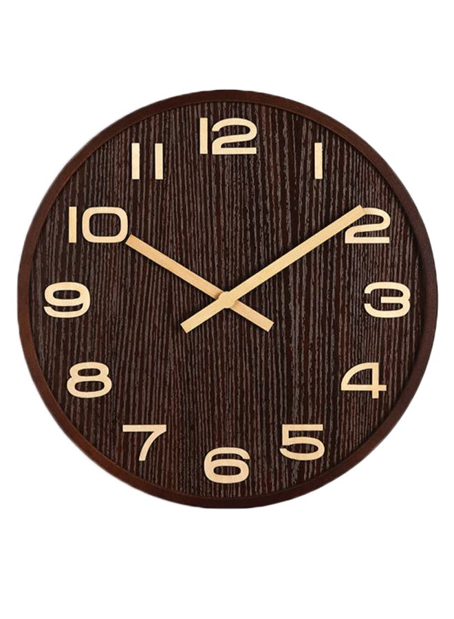 Round Shape Decorative Wall Clock Brown 14inch