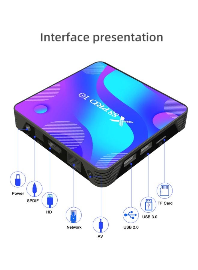 X88 Pro 10 Smart Android TV Box With Remote V7611UK-32G Black/Blue