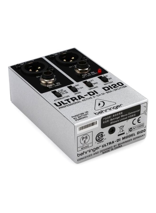 behringer - Ultra-Di Active 2-Channel Box With Splitter DI20 Silver/Black - Image 1