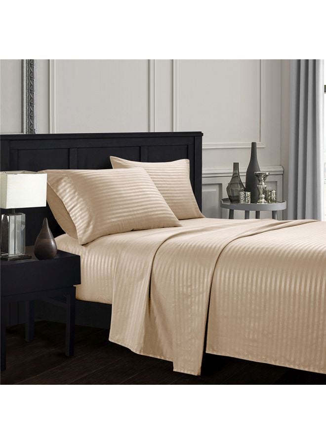 4-Piece Bedsheet With Mattress Set Polyester Beige Queen - Image 2