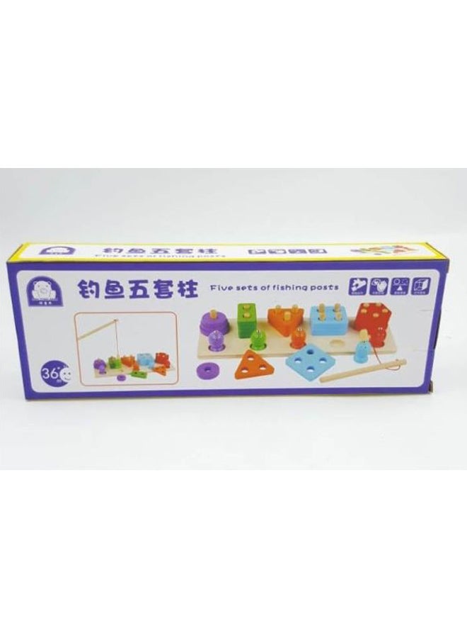 خمس مجموعات خشبية مع عامود للصيد - Image 2