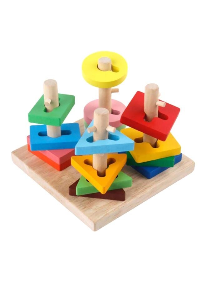 مجموعة أحجيات قطع تركيب خشبية بتصميم أشكال هندسية مكونة من 4 أعمدة 15x15x11.5سم - Image 1