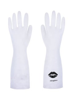 Generic Pair Of Lip Printed Rubber Gloves White/Black L  - Image 1