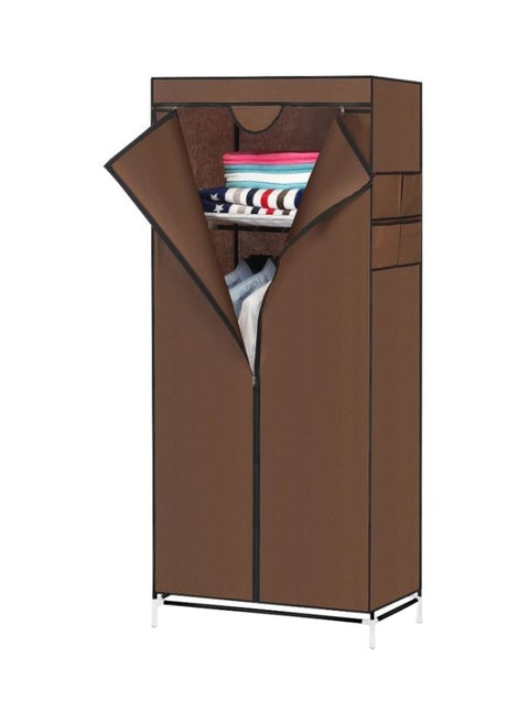 Non-Woven Wardrobe ,Portable Cloth Organizer With Metal Shelves Dust Proof Brown 73x6.5x27cm