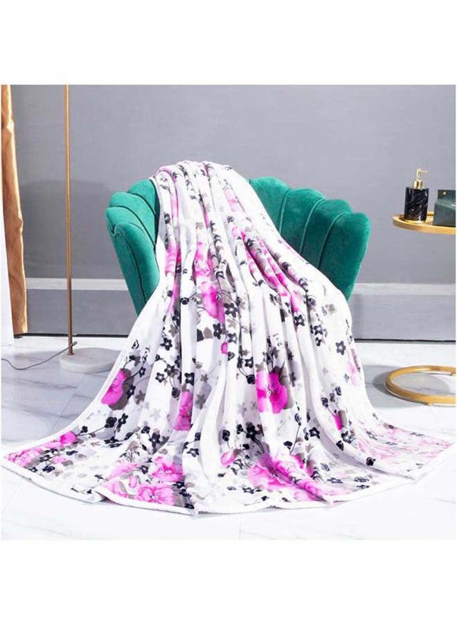 بطانية موردة بتصميم مطبع polyester أبيض/وردي/أسود 220x240سم