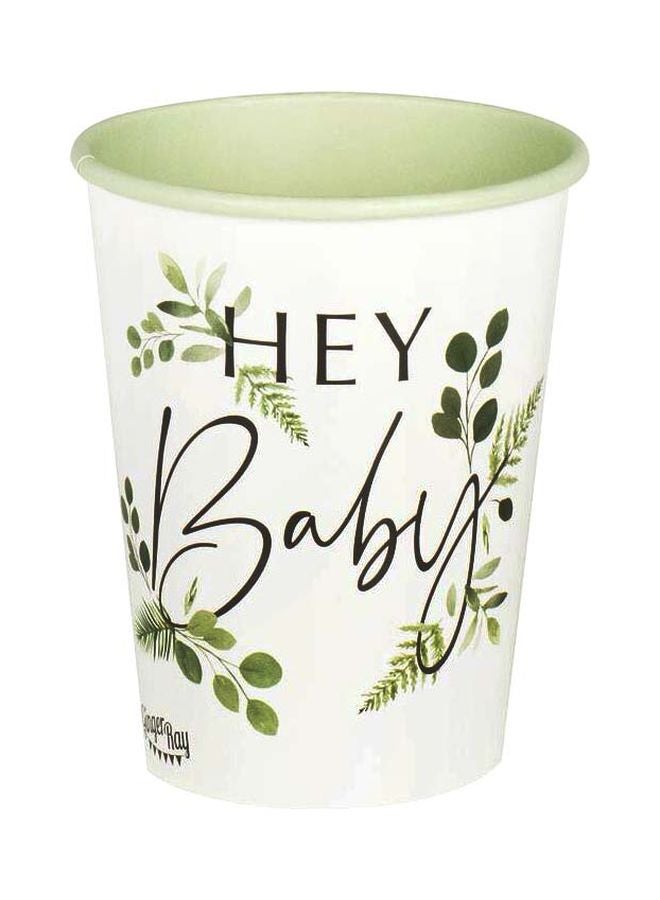 Ginger Ray 8-Piece Botanical Hey Baby Shower Party Cups BAB-120 8x9cm  - Image 1