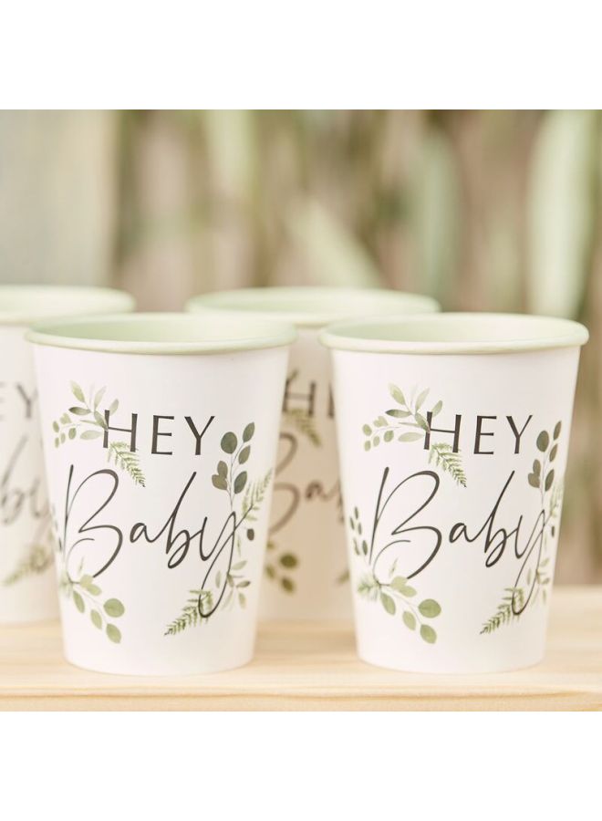 Ginger Ray 8-Piece Botanical Hey Baby Shower Party Cups BAB-120 8x9cm  - Image 2