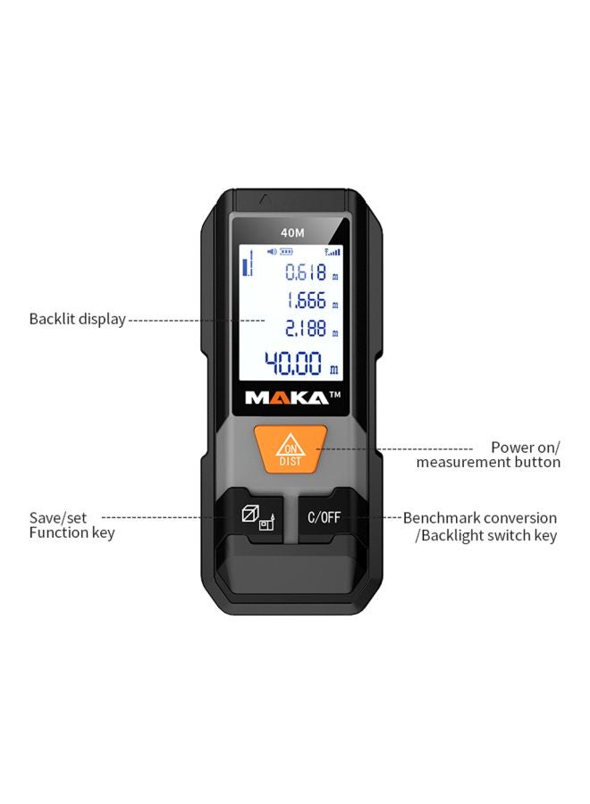 MAKA Laser Infrared Distance Meter Black/Grey 90x38x23mm  - Image 3