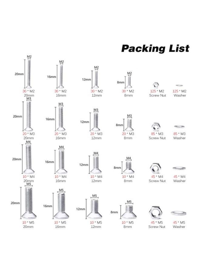 880-Piece Stainless Steel Screw Set With Storage Box Silver/Clear  - Image 2
