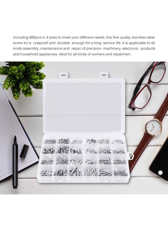 880-Piece Stainless Steel Screw Set With Storage Box Silver/Clear  - Image 5