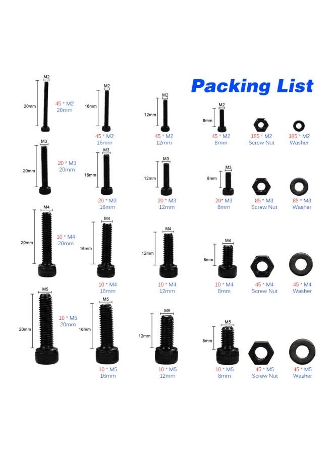 1060-Piece Carbon Steel Screw Set With Storage Box Black/Clear  - Image 2