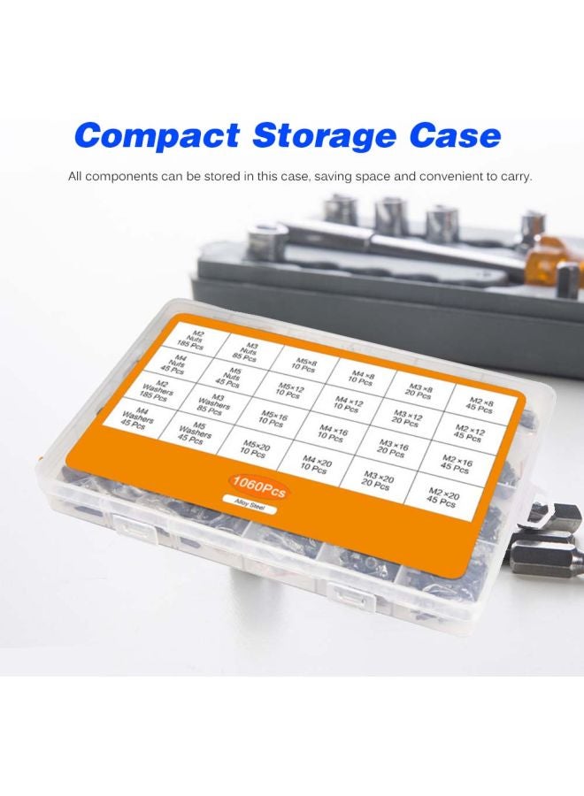 1060-Piece Carbon Steel Screw Set With Storage Box Black/Clear  - Image 4