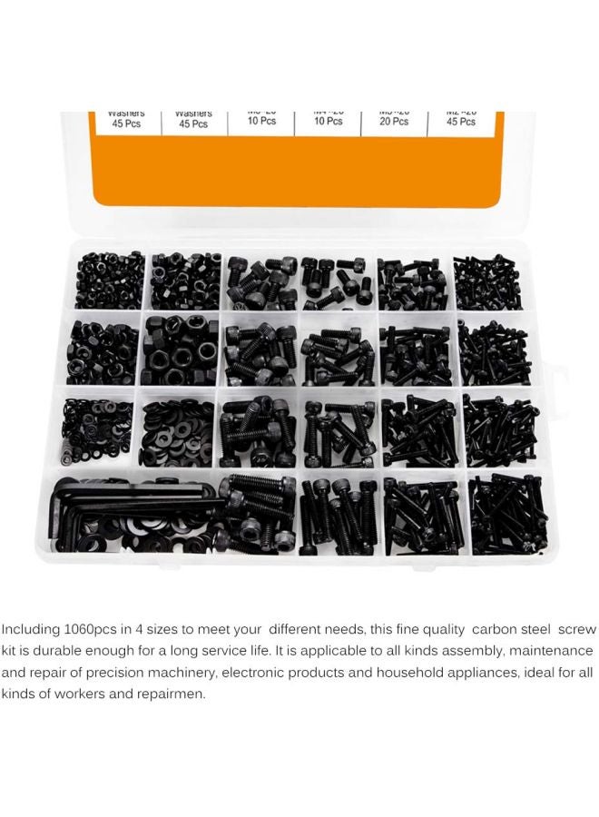 1060-Piece Carbon Steel Screw Set With Storage Box Black/Clear  - Image 5