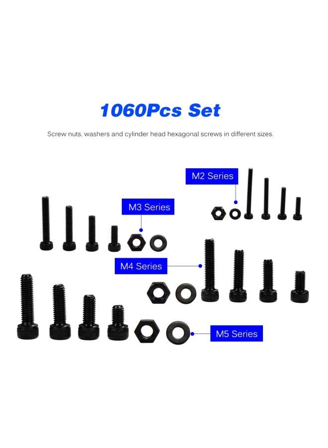 1060-Piece Carbon Steel Screw Set With Storage Box Black/Clear  - Image 3