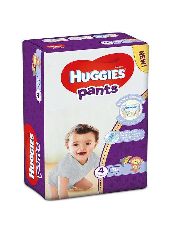 Huggies - Extra Care Baby Pants Diapers, Size 4, 9 - 14 Kg, 36 Count - Easy On/Off, Cloud Soft Comfort - Image 1