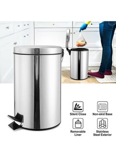 Home Time Portable Trash Bin With Pedal Silver/Black 30 x 43cm  - Image 3