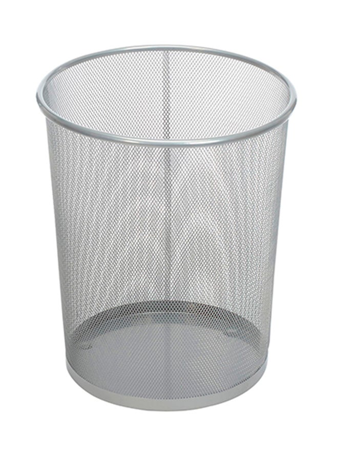Home Time Portable Waste Paper Trash Can Basket Silver 22 x 26.5cm - Image 1