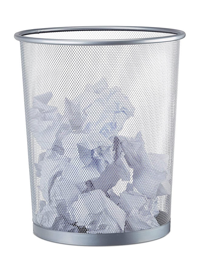 Home Time Portable Waste Paper Trash Can Basket Silver 23.5 x 29.5cm - Image 3